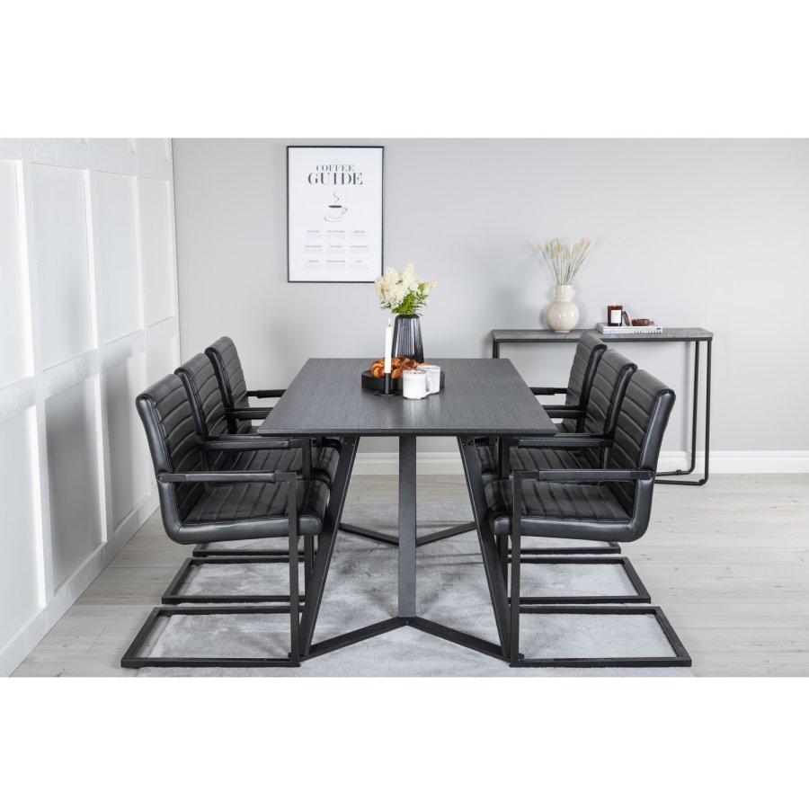 VENTURE DESIGN Marina Matbordsset, med 6 Stolar - Svart Fanér / Svart Metall och Svart PU / Svart Metall