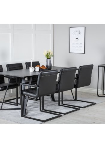 VENTURE DESIGN Marina Matbordsset, med 6 Stolar - Svart Fanér / Svart Metall och Svart PU / Svart Metall