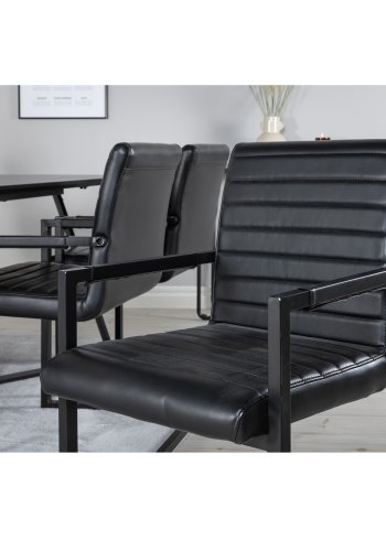 VENTURE DESIGN Marina Matbordsset, med 6 Stolar - Svart Fanér / Svart Metall och Svart PU / Svart Metall