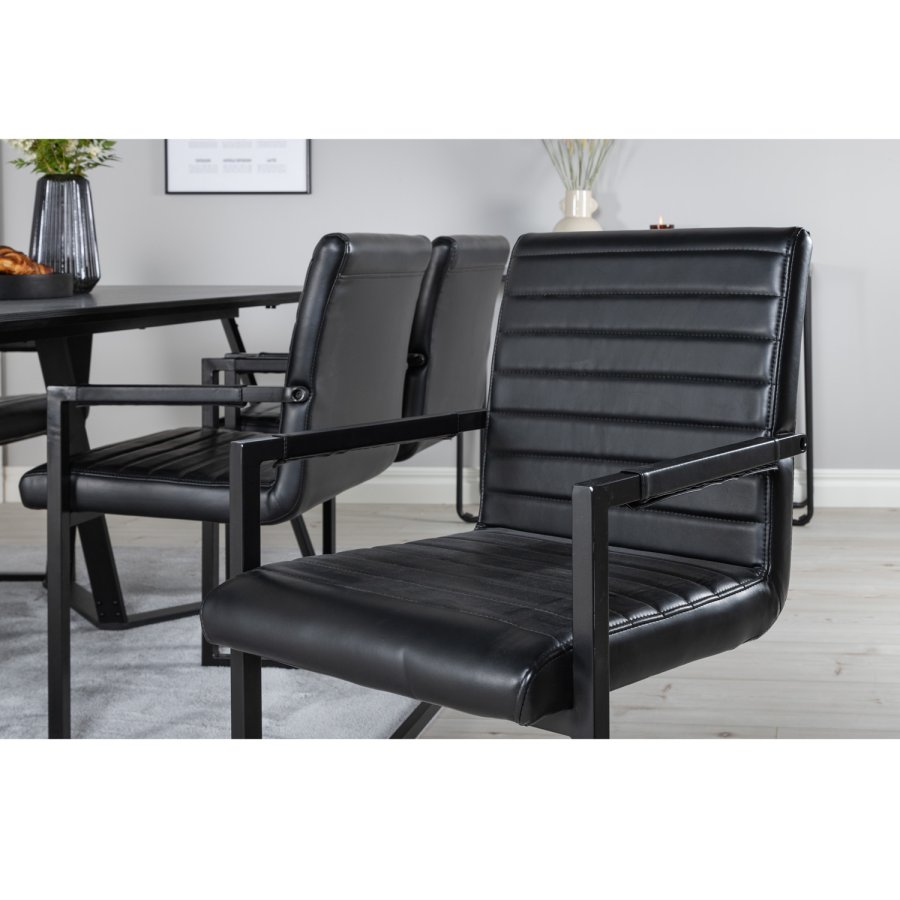 VENTURE DESIGN Marina Matbordsset, med 6 Stolar - Svart Fanér / Svart Metall och Svart PU / Svart Metall