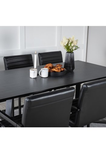 VENTURE DESIGN Marina Matbordsset, med 6 Stolar - Svart Fanér / Svart Metall och Svart PU / Svart Metall