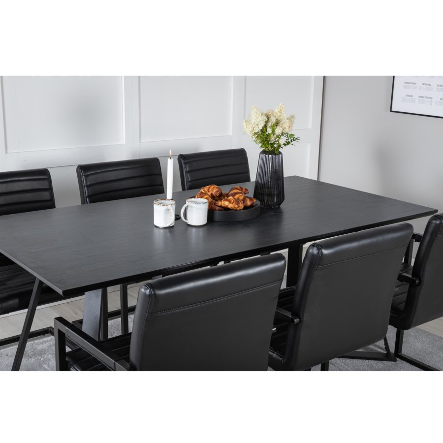 VENTURE DESIGN Marina Matbordsset, med 6 Stolar - Svart Fanér / Svart Metall och Svart PU / Svart Metall