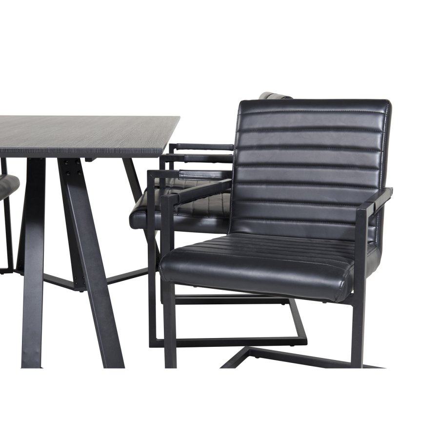 VENTURE DESIGN Marina Matbordsset, med 6 Stolar - Svart Fanér / Svart Metall och Svart PU / Svart Metall