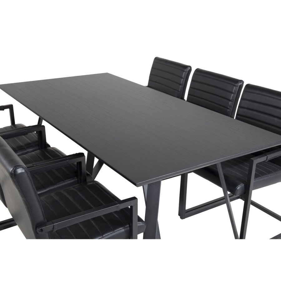 VENTURE DESIGN Marina Matbordsset, med 6 Stolar - Svart Fanér / Svart Metall och Svart PU / Svart Metall