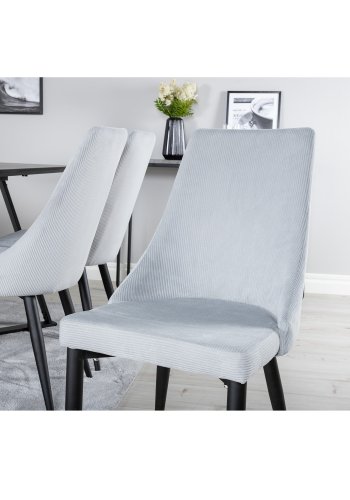 VENTURE DESIGN Marina Matbordsset, med 6 Stolar - Svart Fanér / Svart Metall och Grtt Tyg / Svart Metall