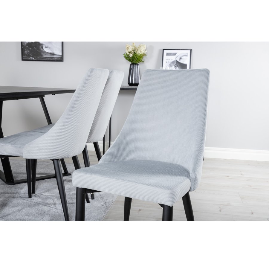 VENTURE DESIGN Marina Matbordsset, med 6 Stolar - Svart Fanér / Svart Metall och Grtt Tyg / Svart Metall