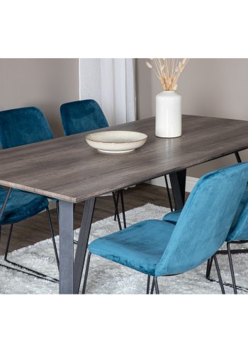 VENTURE DESIGN Marina spisebordsst, m. 6 stole - gr finer/sort metal og bl fljl/sort metal