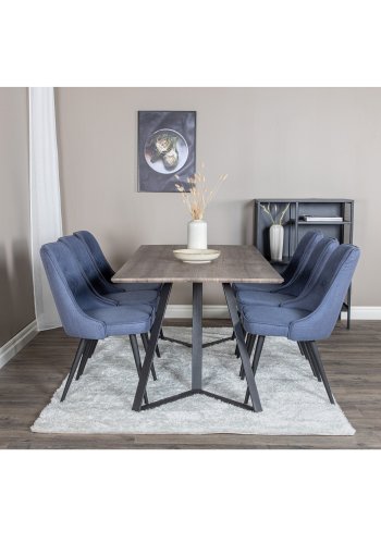 VENTURE DESIGN Marina spisebordsst, m. 6 stole - gr finer/sort metal og bl stof/sort metal
