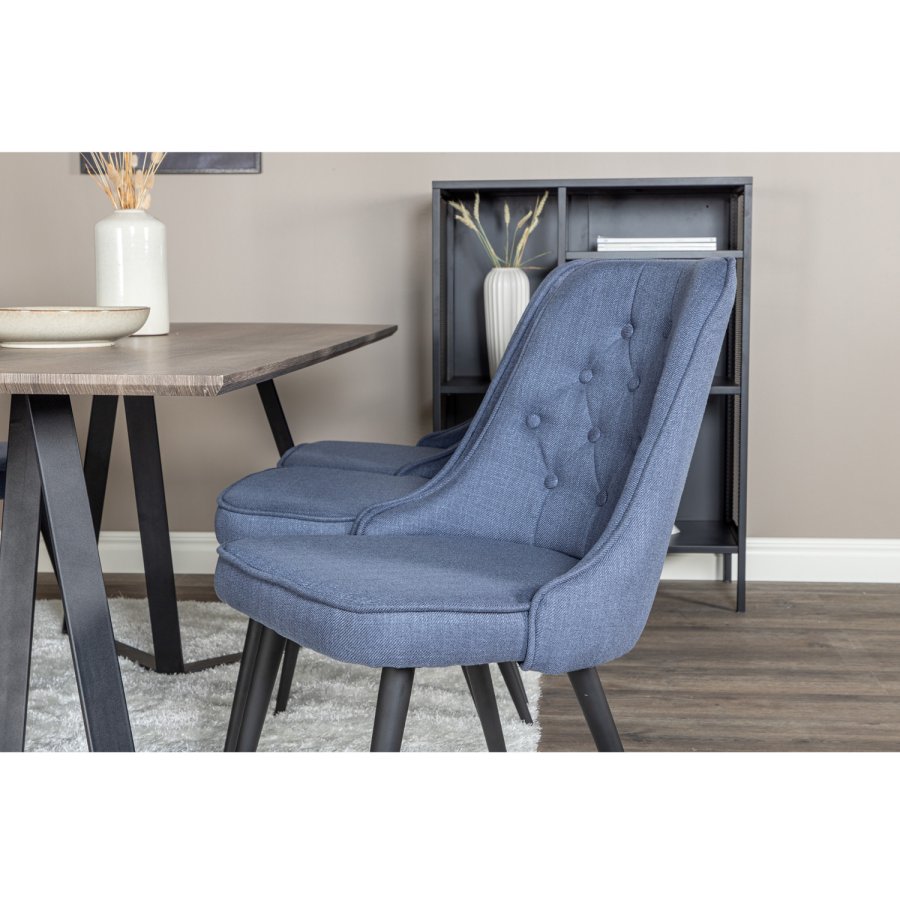 VENTURE DESIGN Marina spisebordsst, m. 6 stole - gr finer/sort metal og bl stof/sort metal