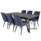 VENTURE DESIGN Marina spisebordsst, m. 6 stole - gr finer/sort metal og bl stof/sort metal
