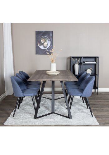 VENTURE DESIGN Marina spisebordsst, m. 6 stole - gr finer/sort metal og bl stof/sort metal