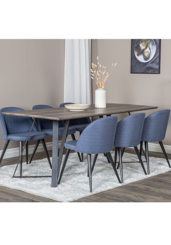 VENTURE DESIGN Marina spisebordsst, m. 6 stole - gr finer/sort metal og bl stof/sort metal