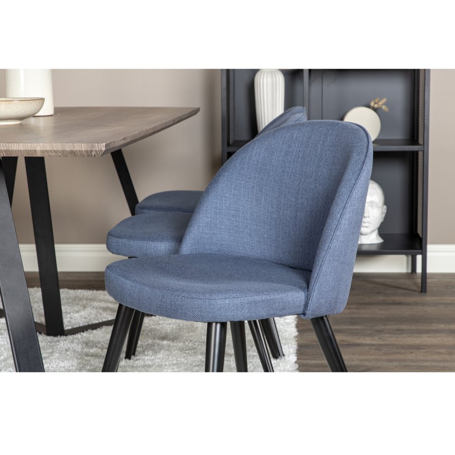VENTURE DESIGN Marina spisebordsst, m. 6 stole - gr finer/sort metal og bl stof/sort metal