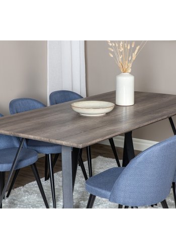 VENTURE DESIGN Marina spisebordsst, m. 6 stole - gr finer/sort metal og bl stof/sort metal