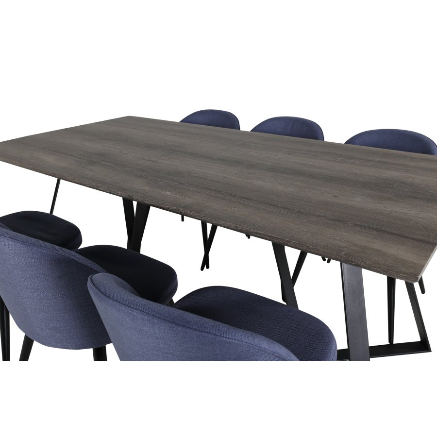 VENTURE DESIGN Marina spisebordsst, m. 6 stole - gr finer/sort metal og bl stof/sort metal