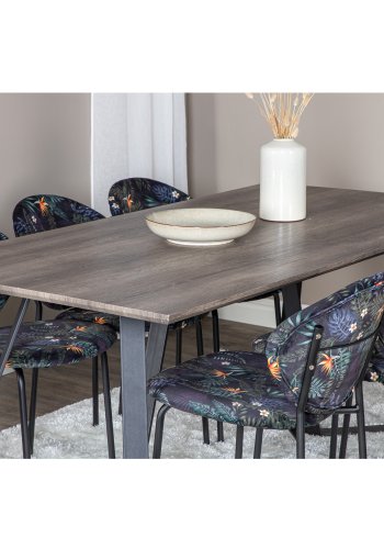 VENTURE DESIGN Marina spisebordsst, m. 6 stole - gr finer/sort metal og multi stof/sort metal