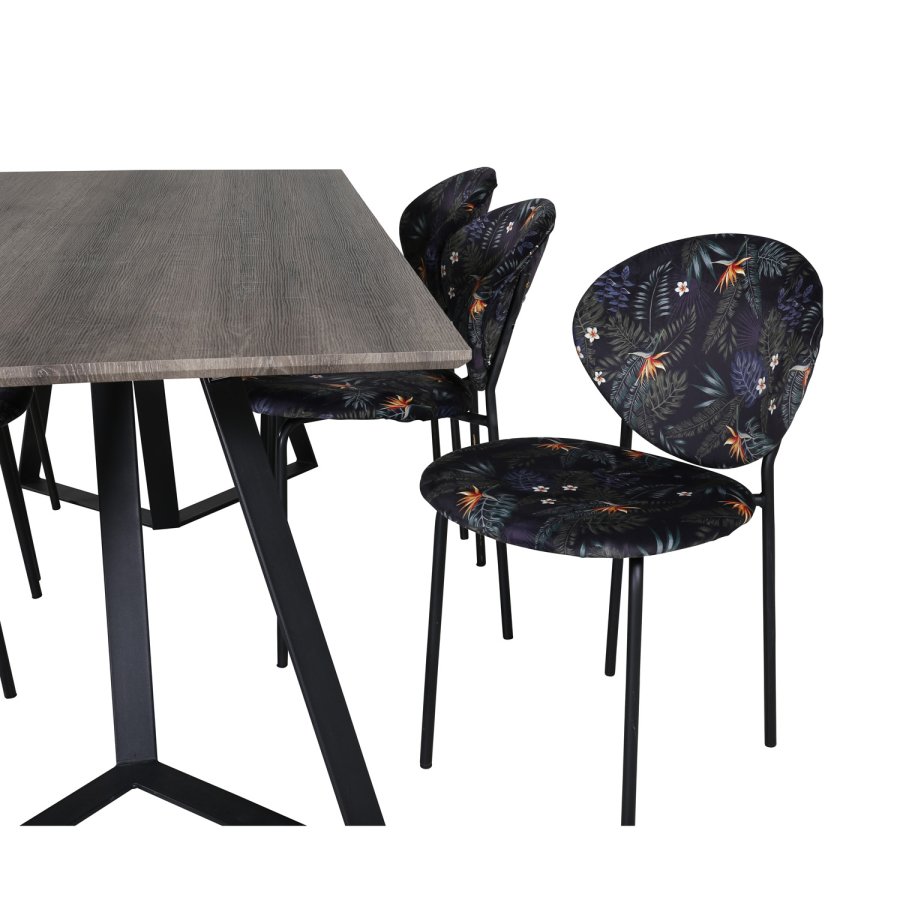 VENTURE DESIGN Marina spisebordsst, m. 6 stole - gr finer/sort metal og multi stof/sort metal