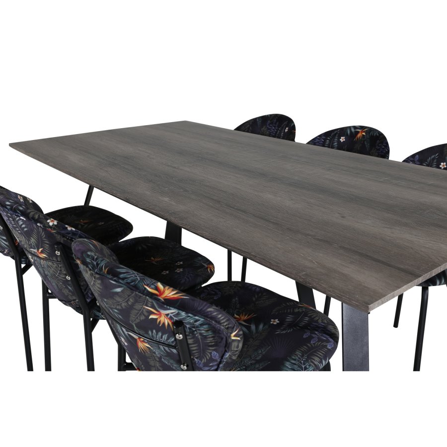 VENTURE DESIGN Marina spisebordsst, m. 6 stole - gr finer/sort metal og multi stof/sort metal