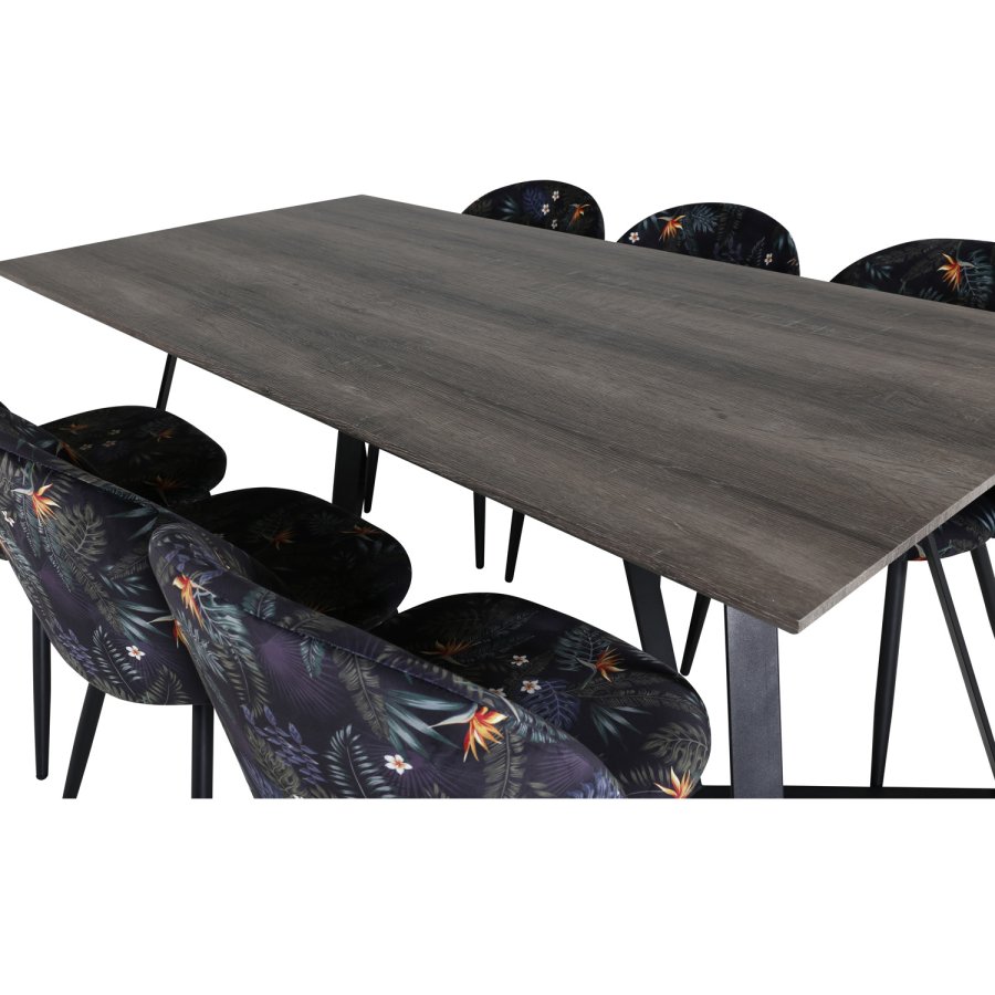 VENTURE DESIGN Marina spisebordsst, m. 6 stole - gr finer/sort metal og multi stof/sort metal