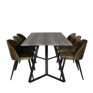 VENTURE DESIGN Marina Matbordsset, med 6 Stolar - Gr Fanér / Svart Metall och Grön Sammet / Svart Metall