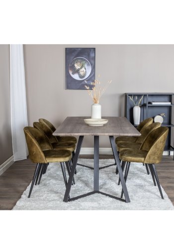 VENTURE DESIGN Marina spisebordsst, m. 6 stole - gr finer/sort metal og grn fljl/sort metal