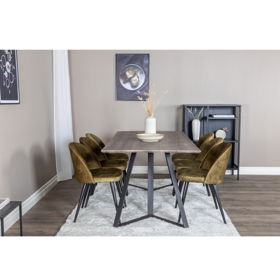 VENTURE DESIGN Marina spisebordsst, m. 6 stole - gr finer/sort metal og grn fljl/sort metal