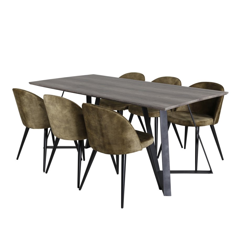 VENTURE DESIGN Marina spisebordsst, m. 6 stole - gr finer/sort metal og grn fljl/sort metal