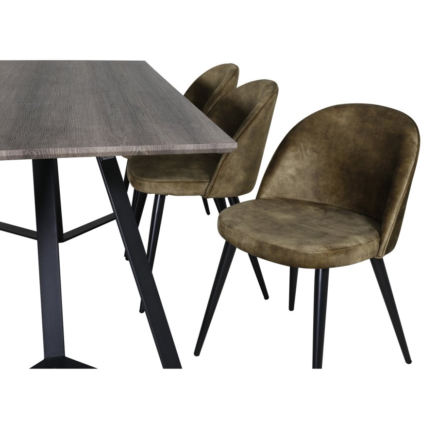 VENTURE DESIGN Marina spisebordsst, m. 6 stole - gr finer/sort metal og grn fljl/sort metal