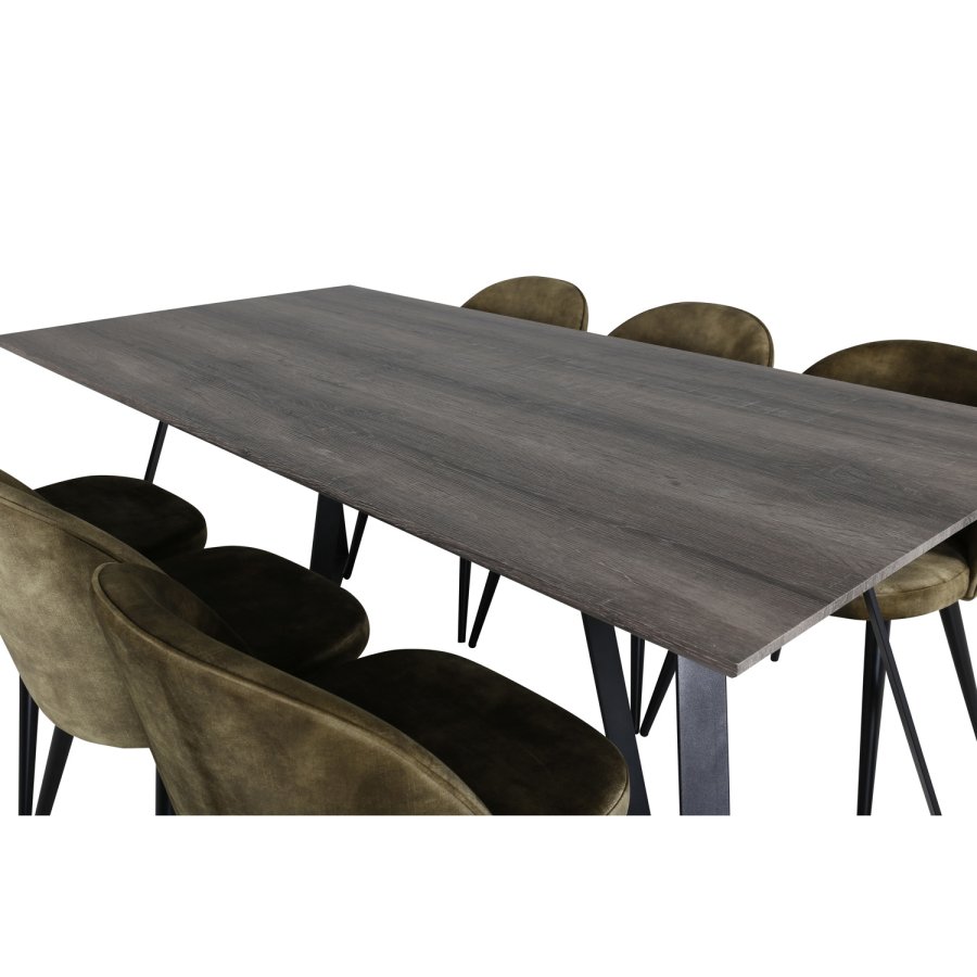 VENTURE DESIGN Marina spisebordsst, m. 6 stole - gr finer/sort metal og grn fljl/sort metal