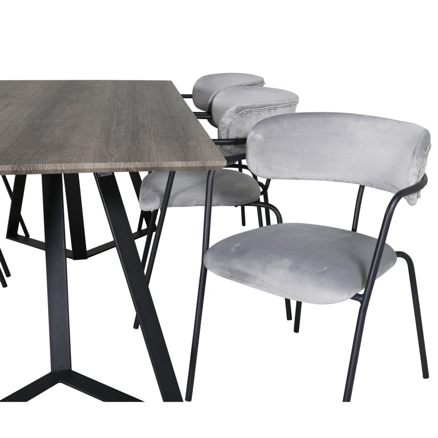 VENTURE DESIGN Marina spisebordsst, m. 6 stole - gr finer/sort metal og gr fljl/sort metal