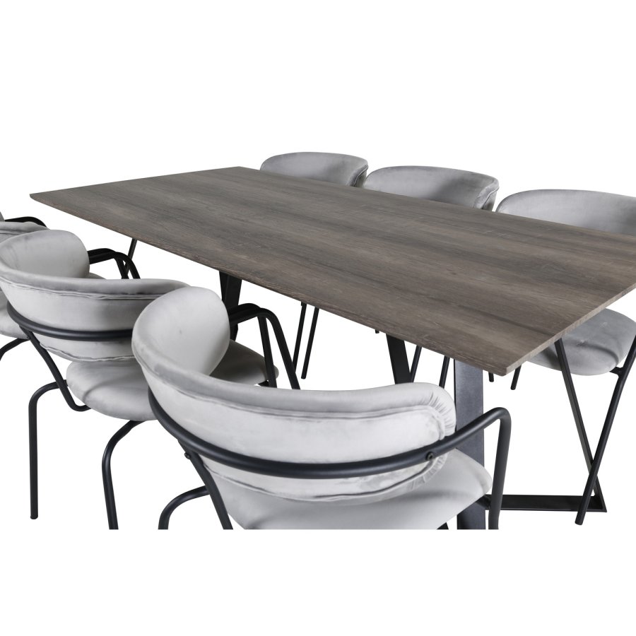 VENTURE DESIGN Marina spisebordsst, m. 6 stole - gr finer/sort metal og gr fljl/sort metal