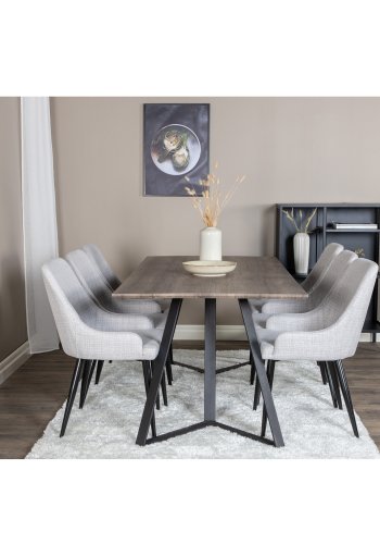 VENTURE DESIGN Marina spisebordsst, m. 6 stole - gr finer/sort metal og gr stof/sort metal