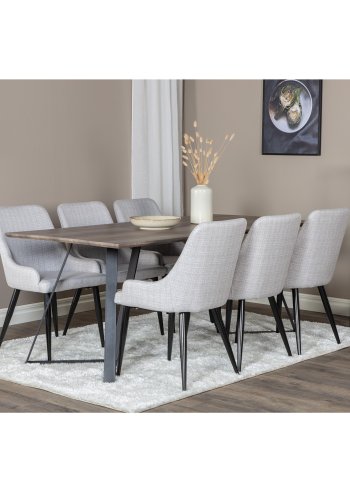 VENTURE DESIGN Marina spisebordsst, m. 6 stole - gr finer/sort metal og gr stof/sort metal