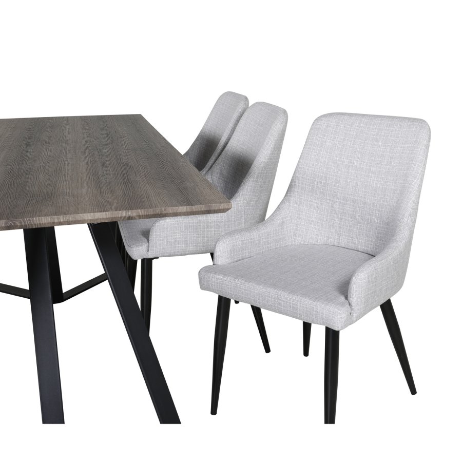 VENTURE DESIGN Marina spisebordsst, m. 6 stole - gr finer/sort metal og gr stof/sort metal