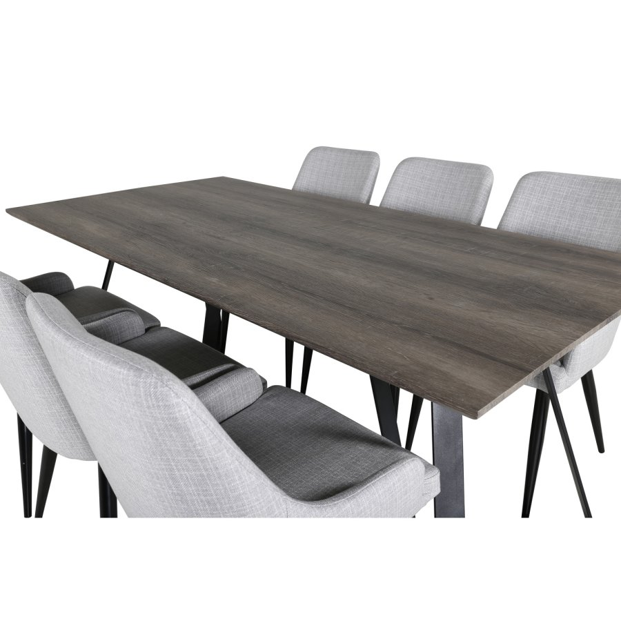 VENTURE DESIGN Marina spisebordsst, m. 6 stole - gr finer/sort metal og gr stof/sort metal