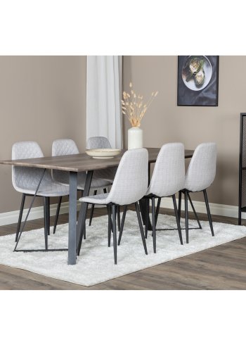 VENTURE DESIGN Marina spisebordsst, m. 6 stole - gr finer/sort metal og gr stof/sort metal