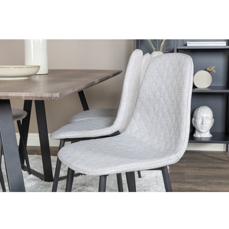 VENTURE DESIGN Marina spisebordsst, m. 6 stole - gr finer/sort metal og gr stof/sort metal