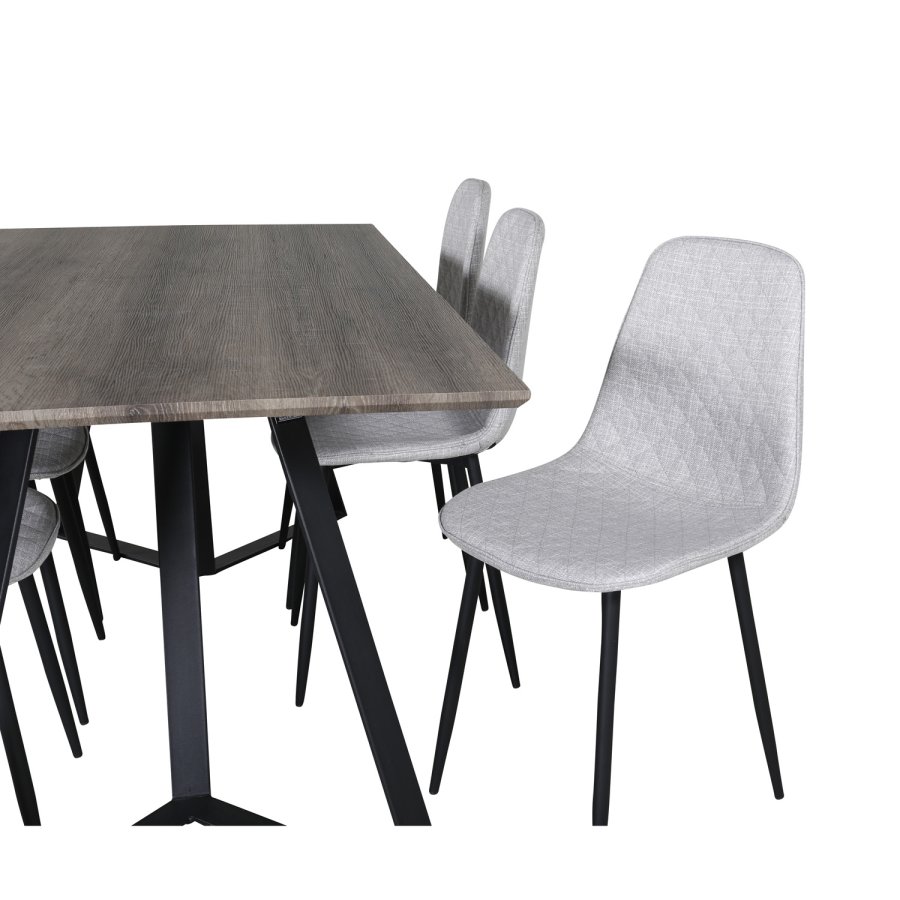 VENTURE DESIGN Marina spisebordsst, m. 6 stole - gr finer/sort metal og gr stof/sort metal