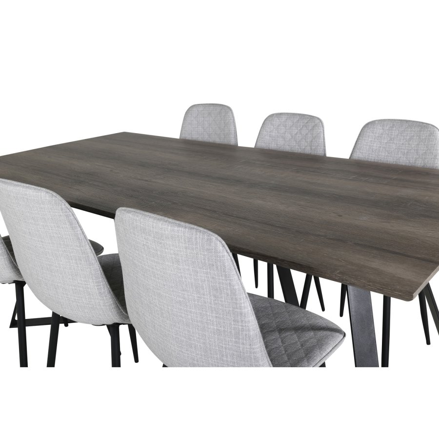 VENTURE DESIGN Marina spisebordsst, m. 6 stole - gr finer/sort metal og gr stof/sort metal