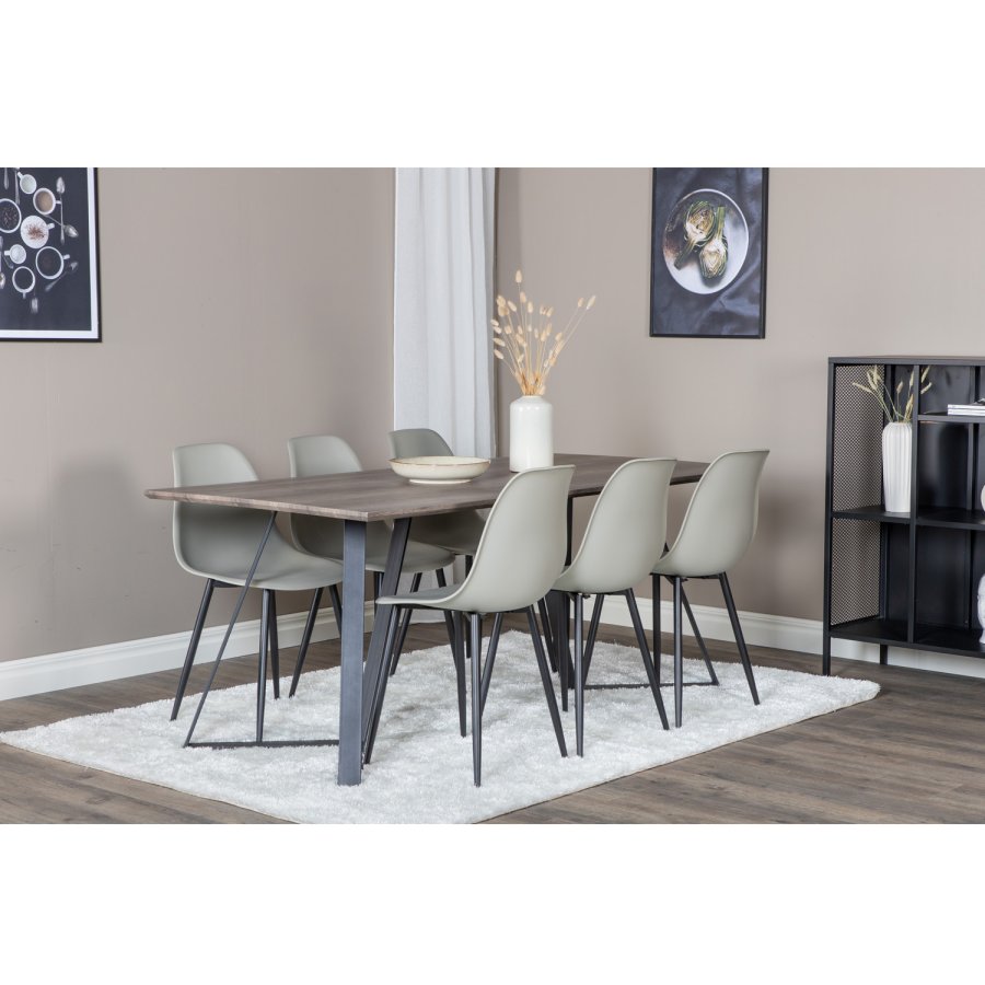 VENTURE DESIGN Marina spisebordsst, m. 6 stole - gr finer/sort metal og gr plastik/sort metal