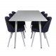 VENTURE DESIGN Polar spisebordsett, m. 6 stoler - hvit MDF/hvit metall, bltt stoff/hvit metall