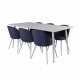 VENTURE DESIGN Polar spisebordsett, m. 6 stoler - hvit MDF/hvit metall, bltt stoff/hvit metall