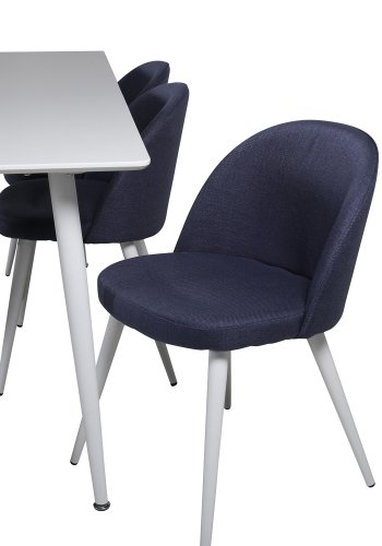 VENTURE DESIGN Polar spisebordsett, m. 6 stoler - hvit MDF/hvit metall, bltt stoff/hvit metall