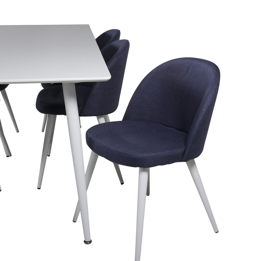 VENTURE DESIGN Polar spisebordsett, m. 6 stoler - hvit MDF/hvit metall, bltt stoff/hvit metall