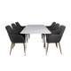 VENTURE DESIGN Polar spisebordsett, m. 6 stoler - hvit MDF/hvit metall, grtt stoff/valntt folie metall