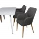VENTURE DESIGN Polar spisebordsett, m. 6 stoler - hvit MDF/hvit metall, grtt stoff/valntt folie metall