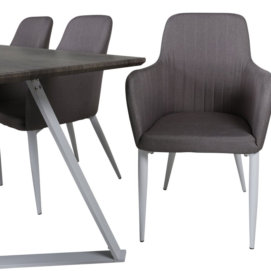 VENTURE DESIGN Marina Matbordsset, med 6 Stolar - Gr Fanér / Vit Metall och Grtt Tyg / Vit Metall