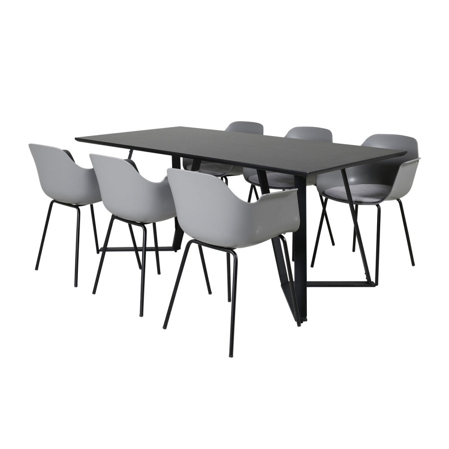 VENTURE DESIGN Marina spisebordsst, m. 6 stole - sort finer/sort metal og gr plastik/sort metal