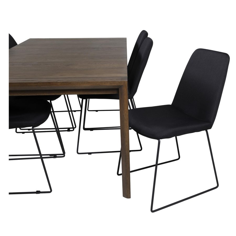 VENTURE DESIGN Slider spisebordsett, m. 6 stoler - rkt eikefiner/eik og sort stoff/svart metall