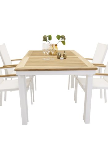 VENTURE DESIGN havest, m. Panama bord, m. udtrk og 4 Texas stole, m. armln - teak/alu/textilene